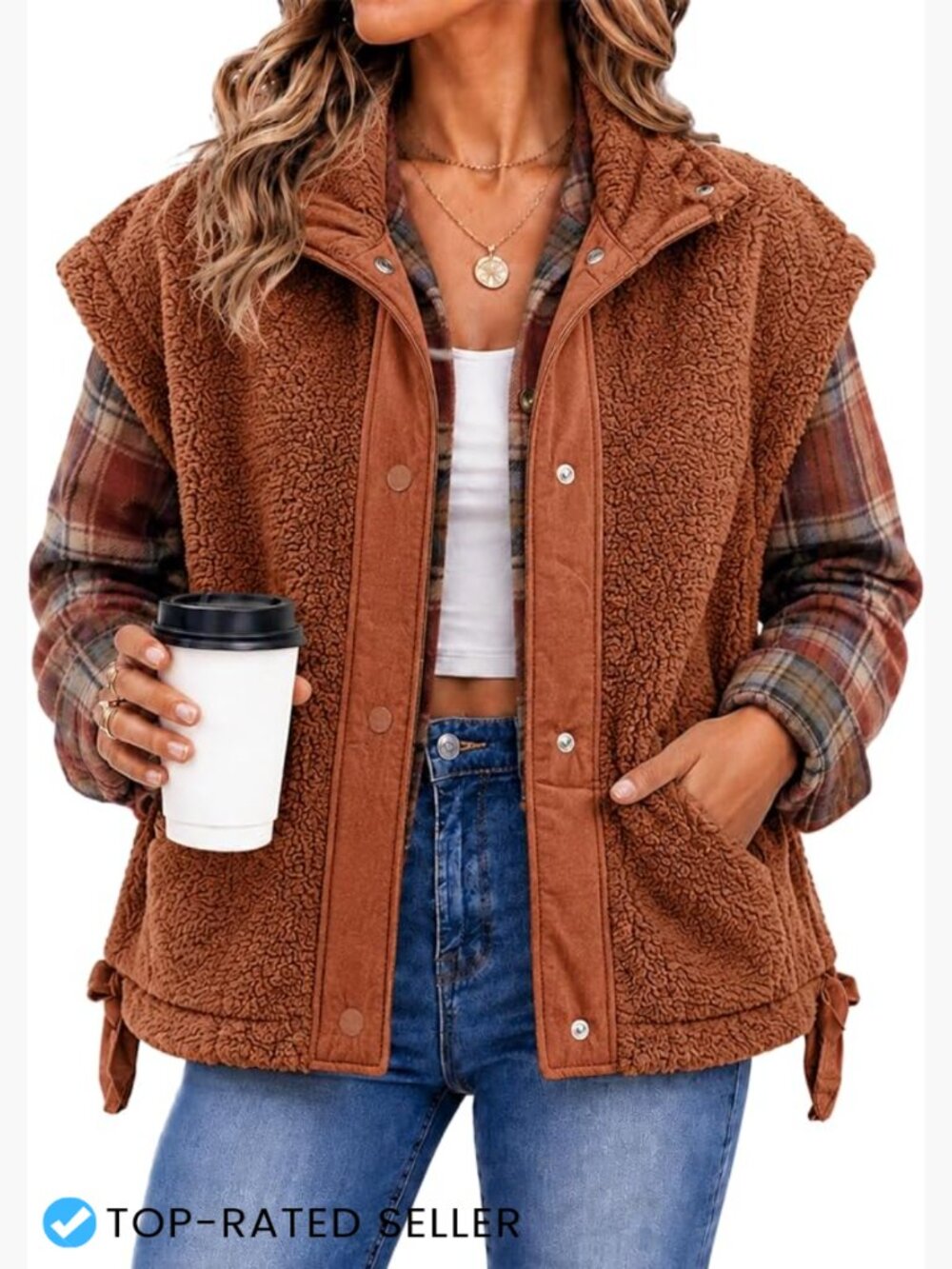Oversized Fuzzy Sherpa Fleece Vest Cozy Warm Sleeveless Gilet Layering Casual